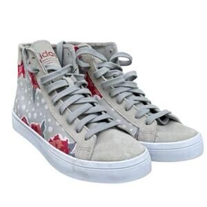 Adidas Women's Floral Gray and Red High-Top Sneakers